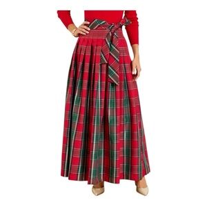 Talbots Red, Green, and Gold Plaid Taffeta Fit & Flare Skirt | Size 2P